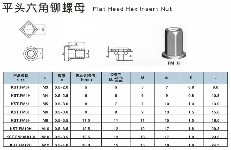 通孔平頭全六角鐵拉帽（蘭鋅）